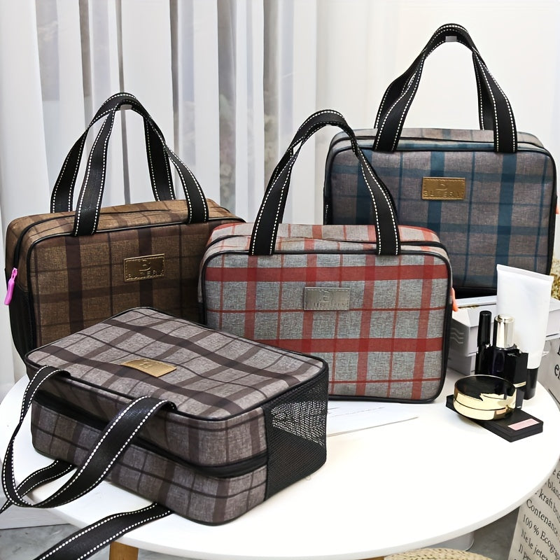 Plaid Print Makeup Bag Cosmetic Organizer Large Capacity Pouch