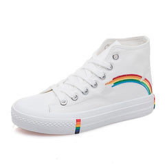 Women's High Top Canvas Shoes Rainbow Flat Casual Shoes