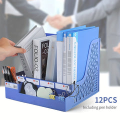 Thickened Quadruple File Holder Storage Box w/ Pen Holder & Frame