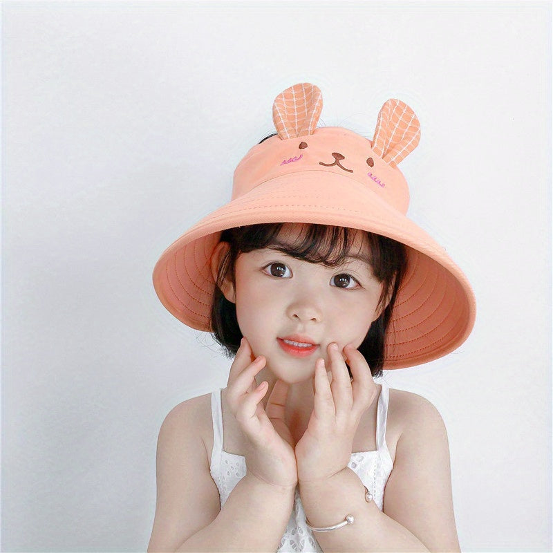 Kids Bunny Drawstring Fisherman's Hat Sunscreen Bucket Cap