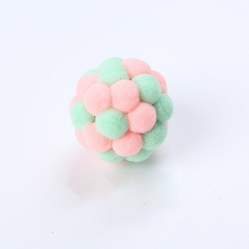 Rainbow Wool Ball Toy with Bell for Playful Cats