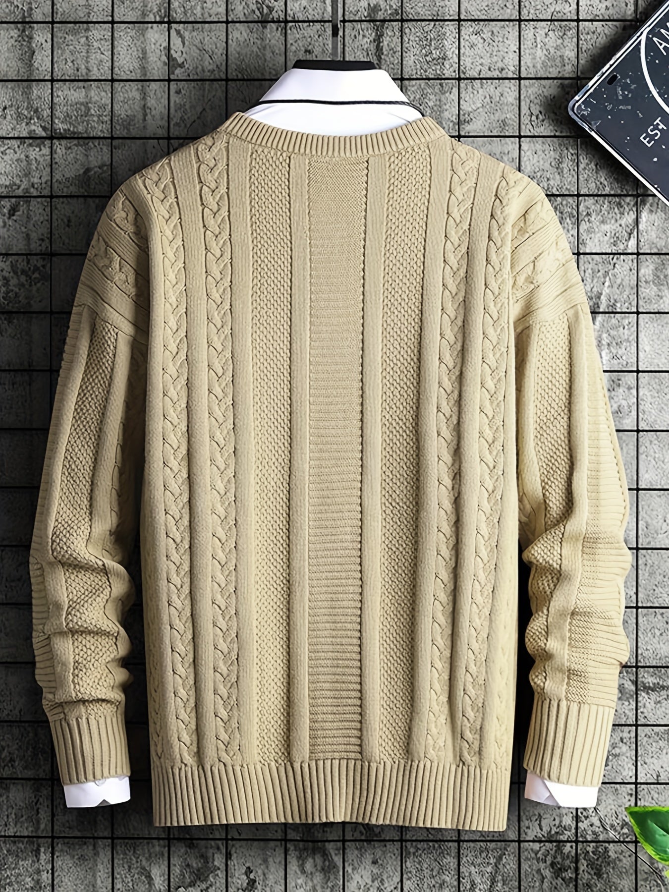 Knitted Cable Sweater Men's Casual Warm Crew Neck Pullover
