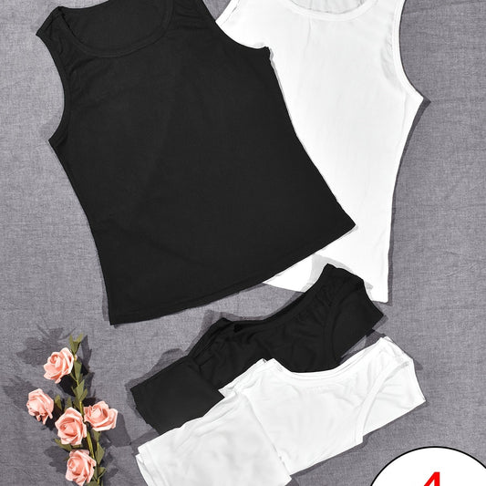 4pcs Solid Tank Tops Sleeveless Crew Neck Women's Lingerie