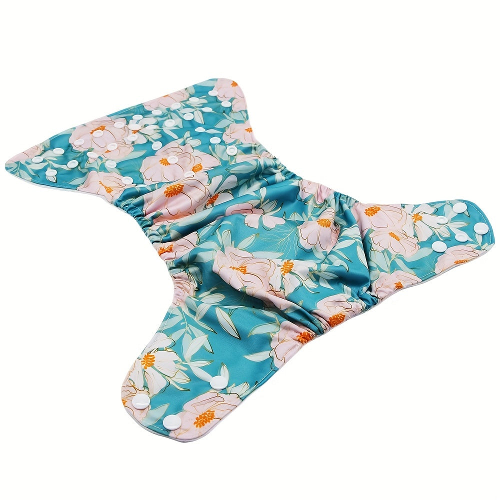 Adjustable Baby Cloth Diaper with Flower Print - One Size