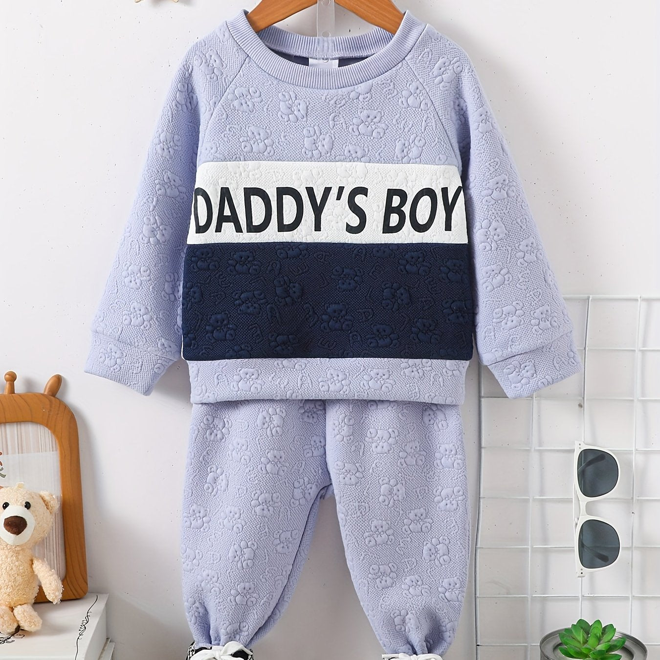 Boy's Bear Jacquard 2pc Sweatshirt & Sweatpants Set DADDY'S BOY