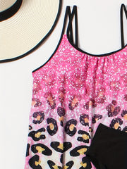  Gradient Glitter Leopard Print Tankini Set