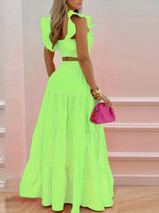 Women's Solid Tight Top & Swing Skirt Set