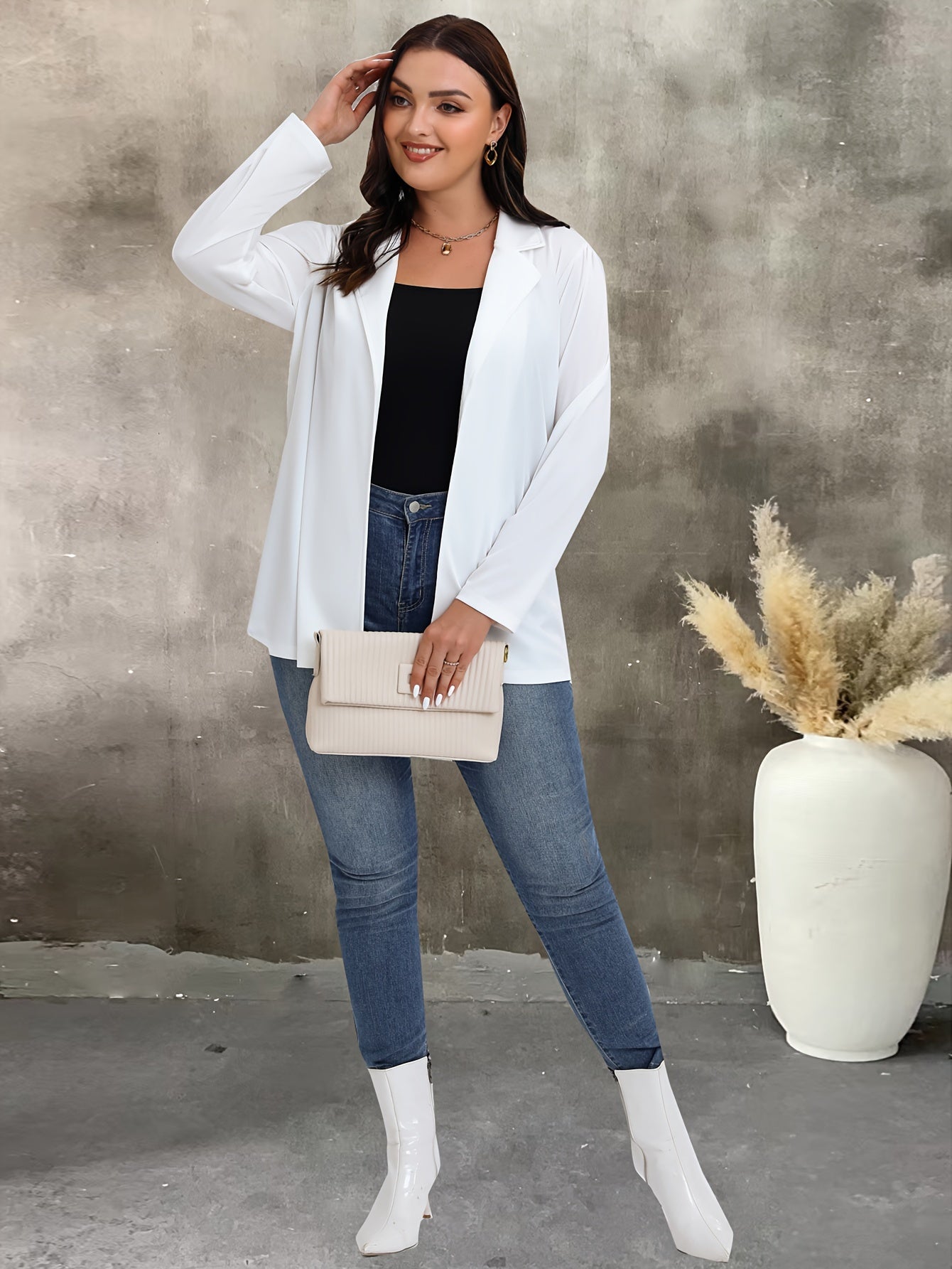  Casual Blazer Women's Plus Solid Long Sleeve Lapel Collar Blazer
