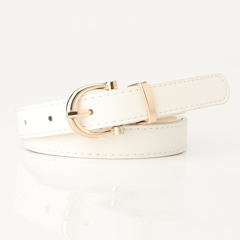 Stylish Leather Belt with Golden Metal Buckle for Women