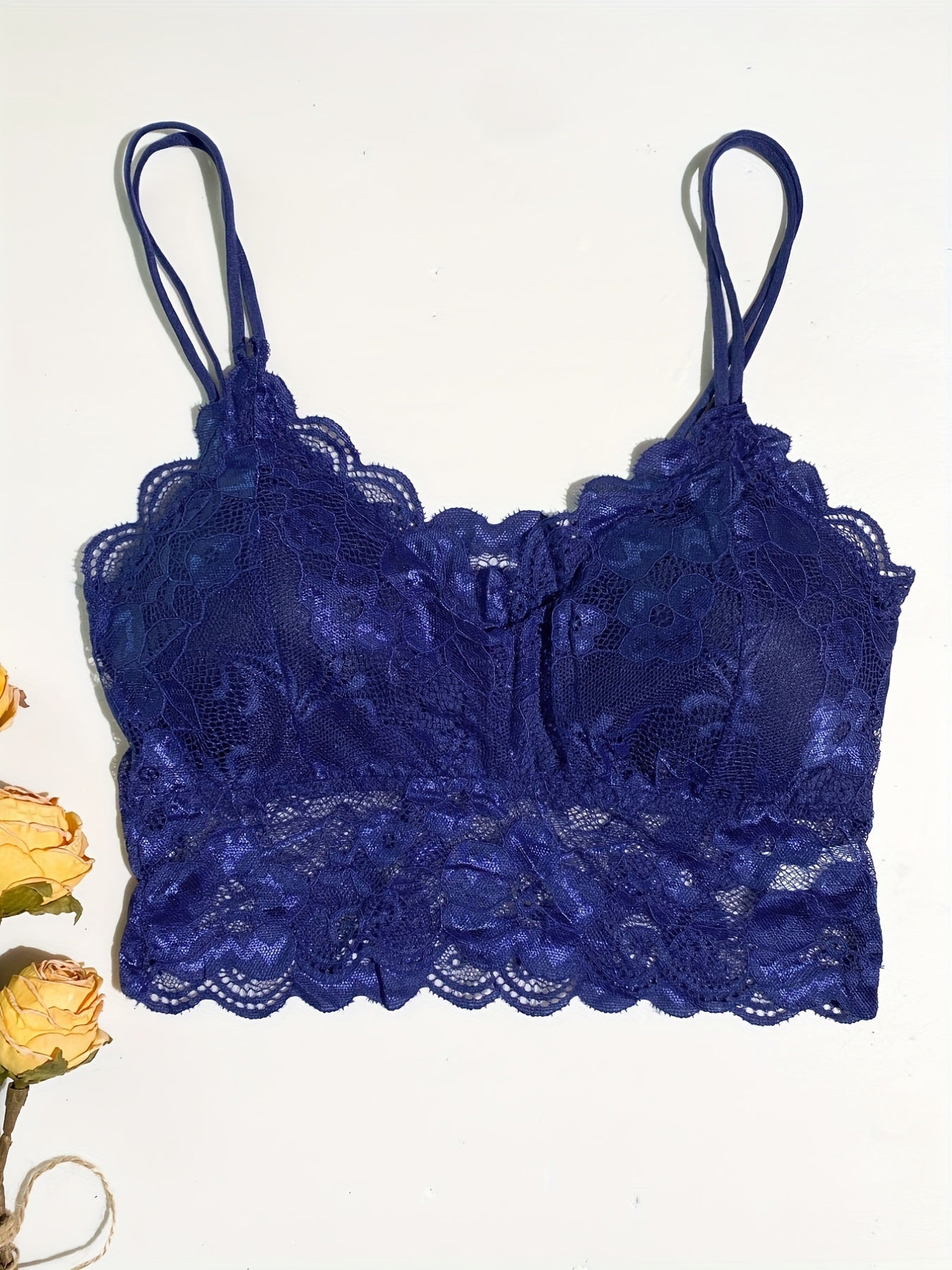Floral Lace Wireless V Neck Cami Bra