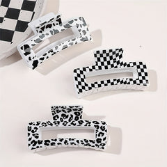 Checkered Hair Claw Clip in Cow Pattern Style
