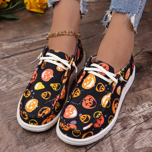Women's Pumpkin Print Slip On Low Round Toe Canvas Shoes