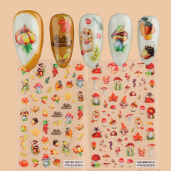 Fall Maple Leaf Nail Stickers Water Transfer 3D Squirrel Pumpkin Nail Decals