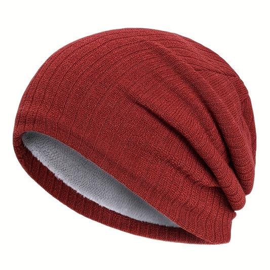 Outdoor Plus Velvet Knitted Hat Winter Solid Striped Warm Ear Protection