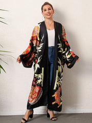 Boho Kimono Tribal Print Long Sleeve Beachwear