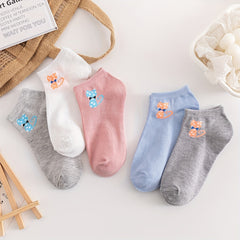 5 Pairs Cartoon Spotted Cat Short Socks Cute Ankle Stockings Women's Hosiery
