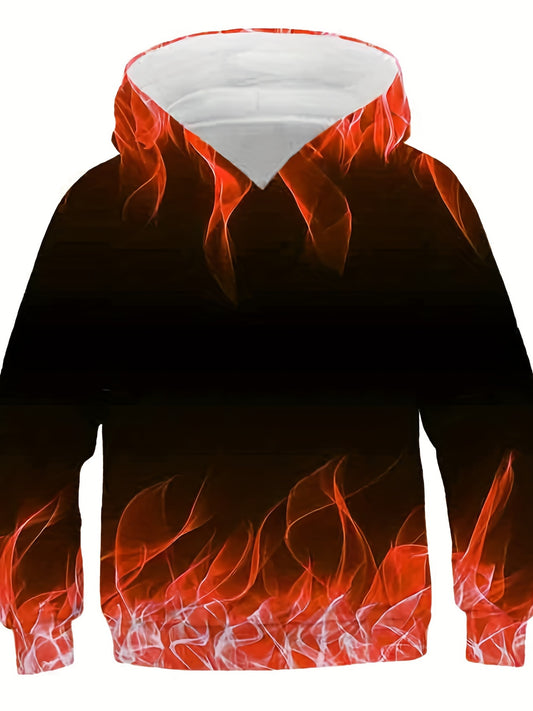Kids Flame Hoodie Street Wear Pullover 4-14 Yrs