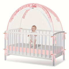 Pink Baby Crib Mosquito Net Tent Foldable Durable Alloy Frame