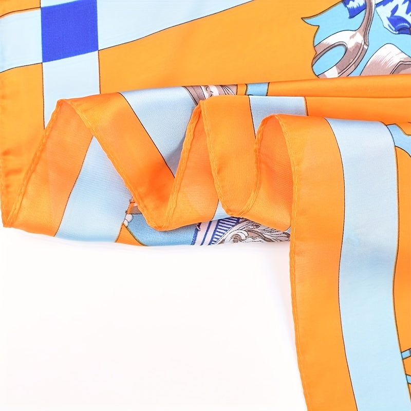 Horse Print Square Scarf Block Bandana Satin Shawl Silk Neckerchief