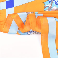Horse Print Square Scarf Block Bandana Satin Shawl Silk Neckerchief