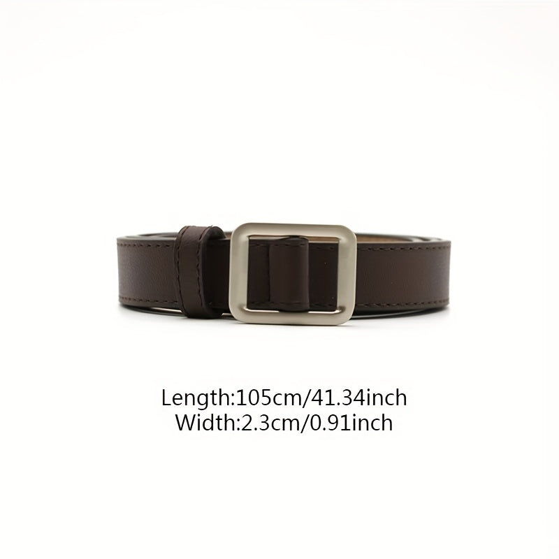 Non Porous Solid Square Buckle PU Leather Belt For Women Men