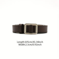 Non Porous Solid Square Buckle PU Leather Belt For Women Men