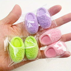 3 Pairs Mini Flannel Slippers Candy Colors DIY Toy House Decoration Shoes
