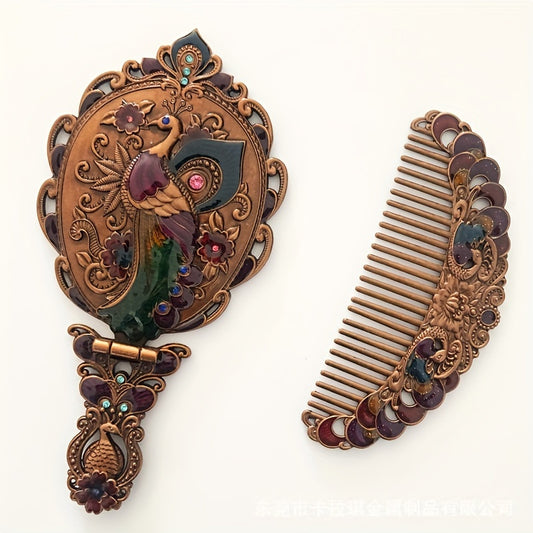 Antique Mirror Comb Set Handheld Makeup Beauty Mirror Compact Purse Small Mirror