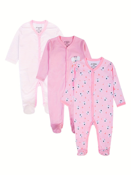 Baby Girls Long Sleeve Cotton Romper 3pcs Set