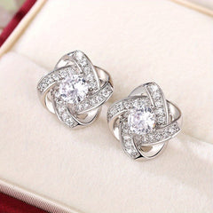 925 Silver Plated Zircon Flower Stud Earrings for Women