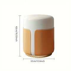 Microfiber Leather Circular Dressing Stool Solid Wood Frame Light Bedroom Stool