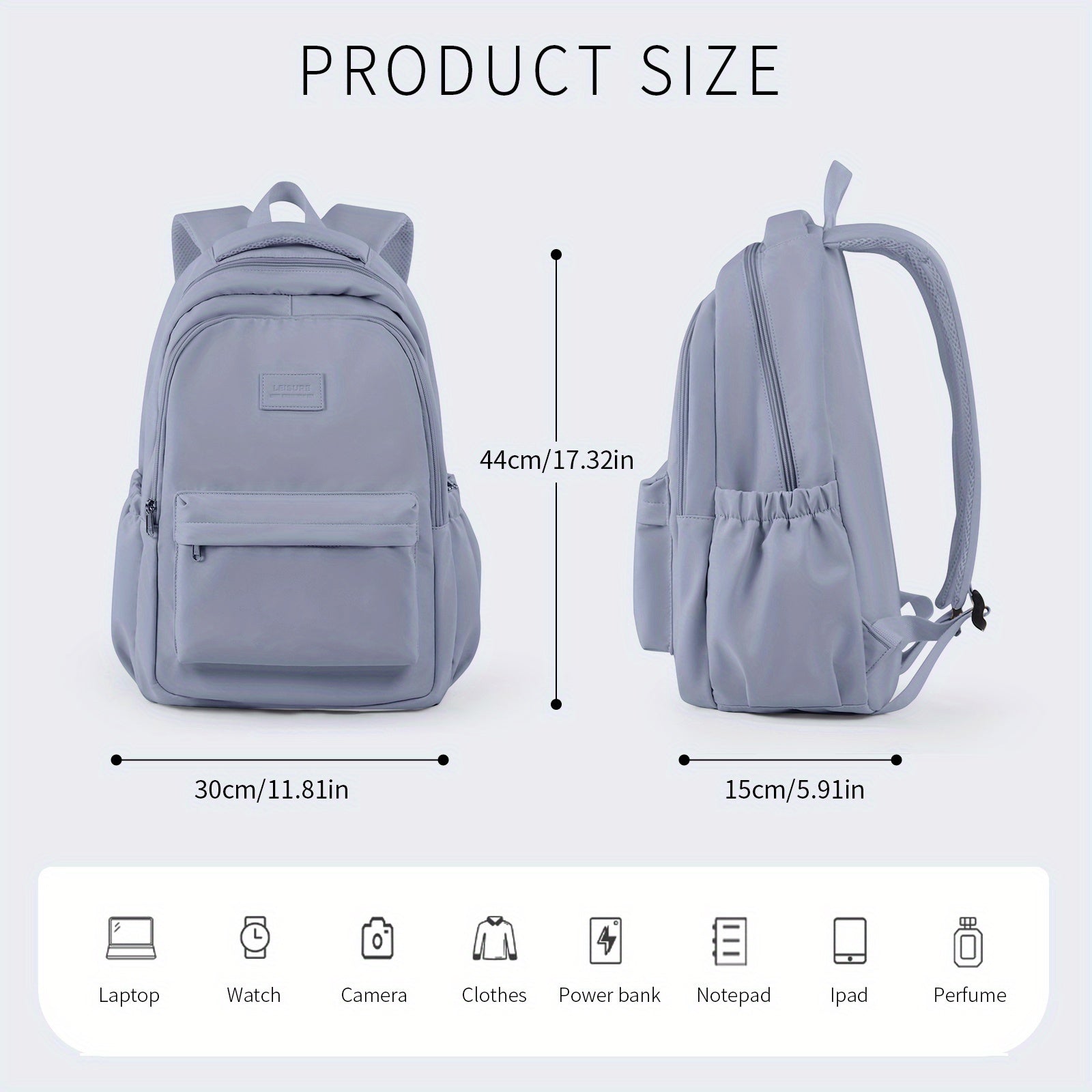 Preppy Zipper Storage Backpack All Match Daypack Travel Bag