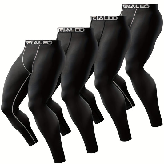 4Pcs Men's Sports Leggings High Stretch Compression Pants