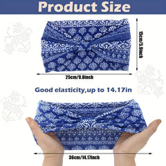 4pcs Boho Paisley Print Headband Stretchy Headdress Criss Cross Hair Band