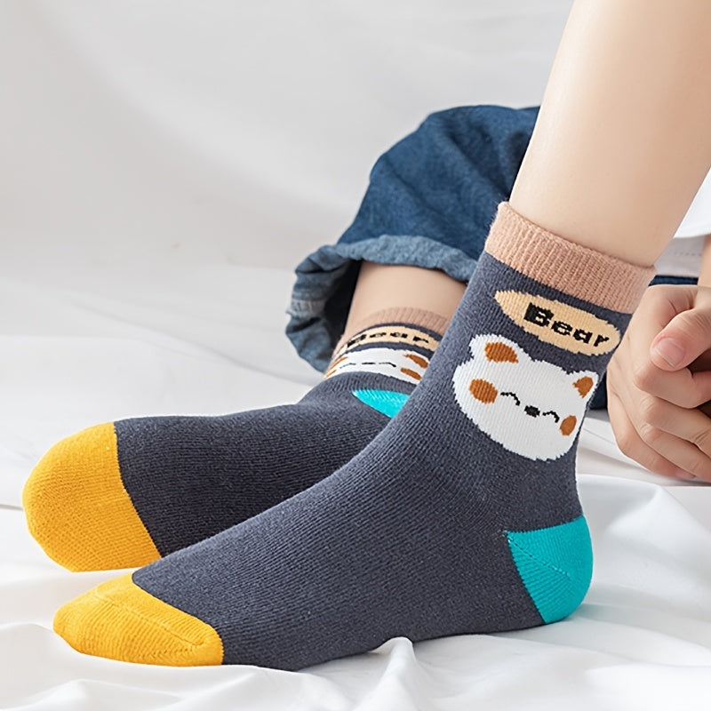 5 Pairs Boys Cartoon Whale Pattern Anti-odor Warm Socks