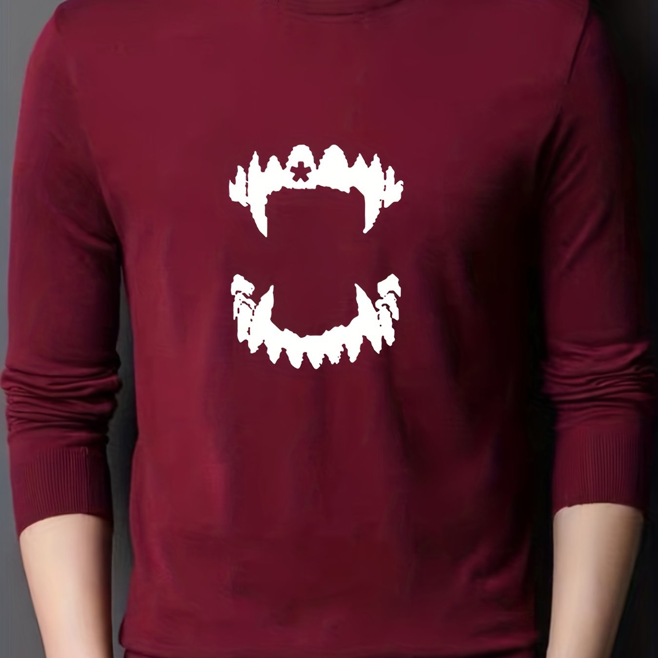 Teeth Print Knitted Sweater Men's Warm Crew Neck Pullover for Fall Winter