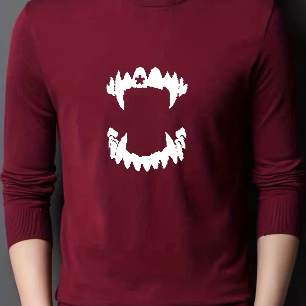 Teeth Print Knitted Sweater Men's Warm Crew Neck Pullover for Fall Winter