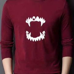 Teeth Print Knitted Sweater Men's Warm Crew Neck Pullover for Fall Winter