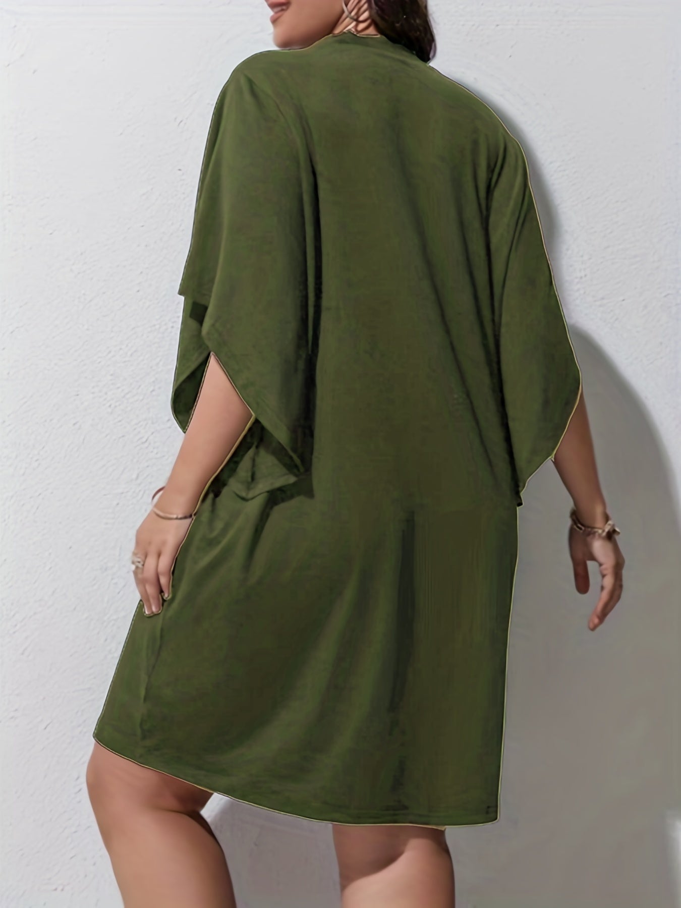  Casual Dress Women's Plus Plain Bat Sleeve