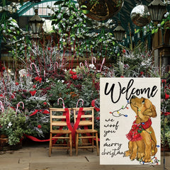Christmas Dog Garden Flag Double Sided Golden Retriever Burlap Winter Decoration