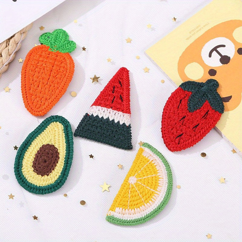 5pcs Fruit Charm Hair Clip Cartoon Barrette Knitted Hair Pin