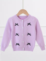 Girls' Sweet Bowknot Knit Cardigan for Spring and Fall