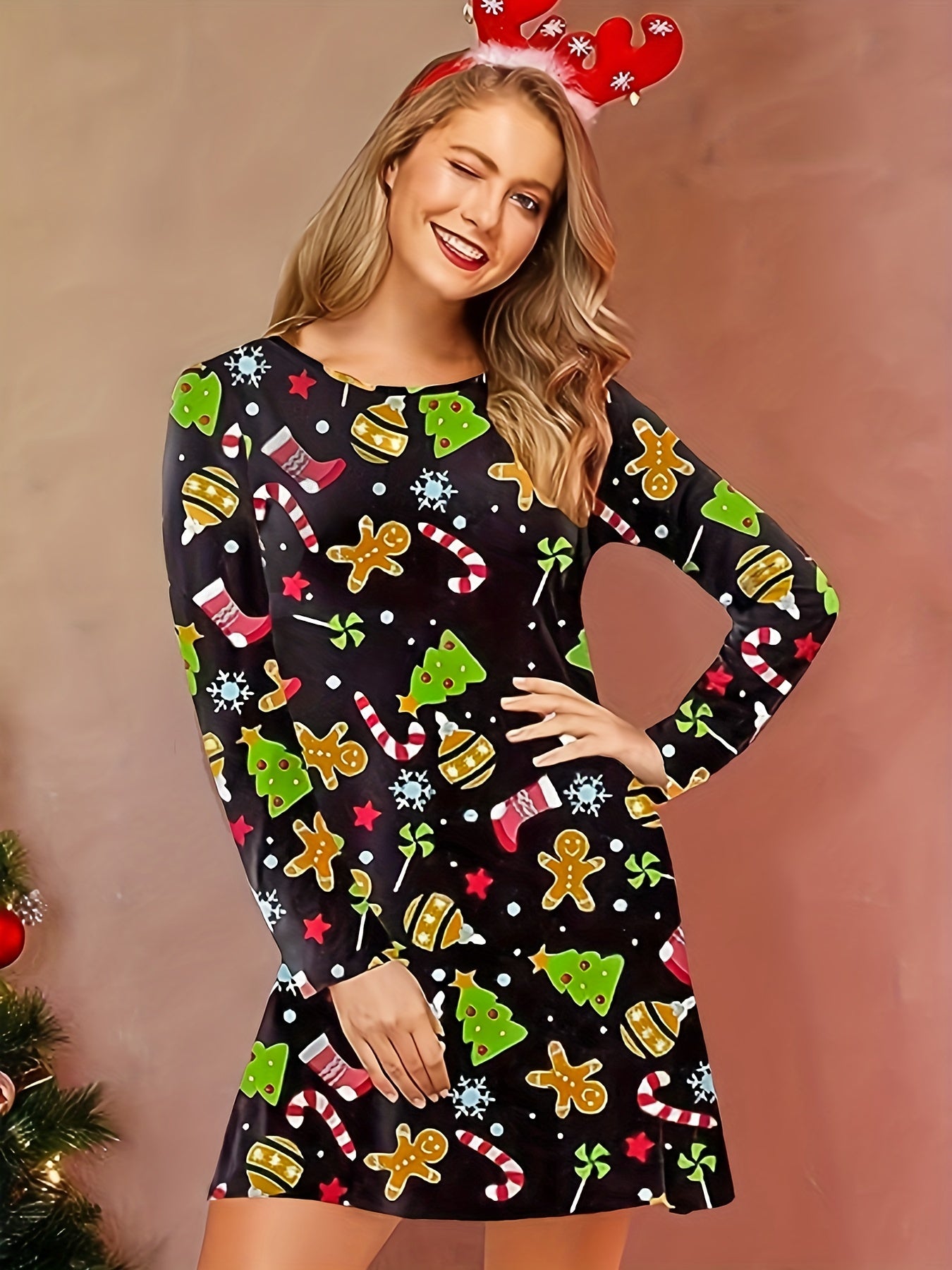 Christmas NightDress Long Sleeve Pajama Dress Sleepwear