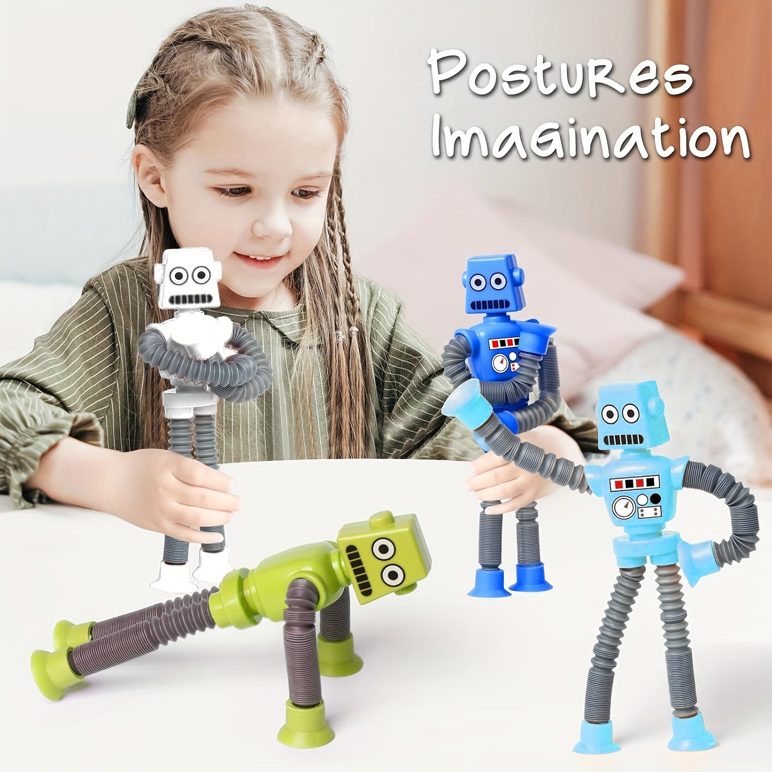 Telescopic Robot Toy 8pcs Suction Cup 2 Styles 4 Colors Pop Fidget Tubes