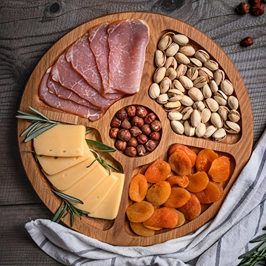 1pc Wooden Plate Cheese Board Five Grids Food Tray Multifunctional Fruit Tray