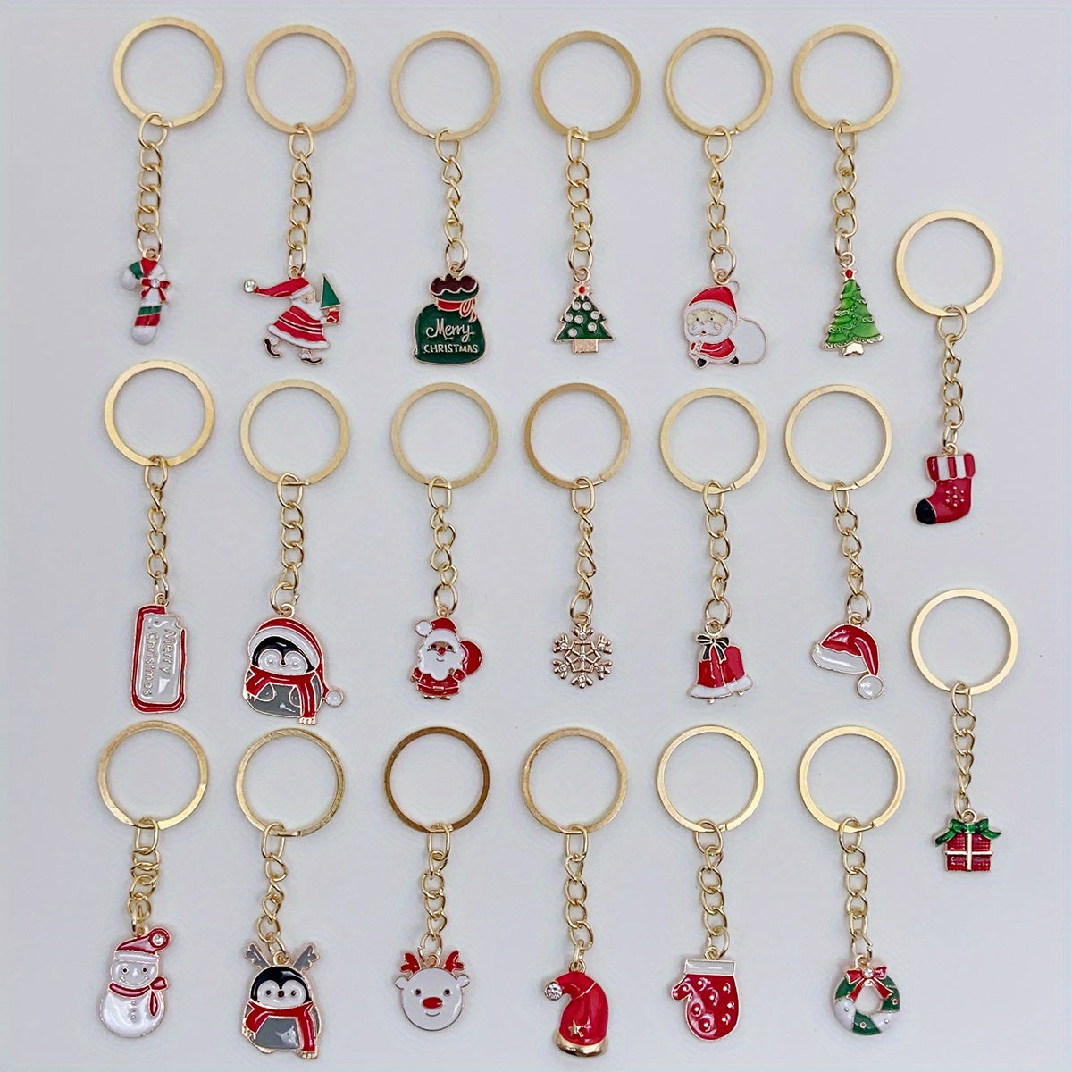 20pcs Christmas Keychain Metal Key Ring Purse Bag Charm Decoration Party Favors