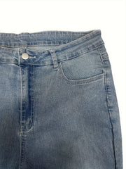  Women's Flared Leg Jeans Button Fly Lace Up High Stretch