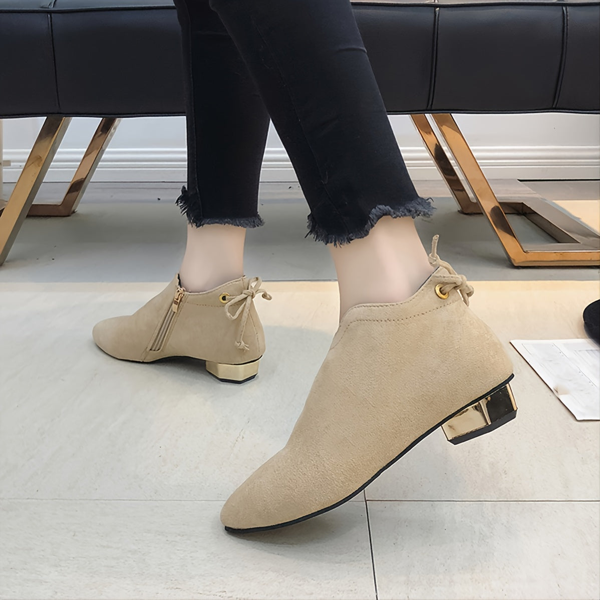Women's Chunky Heeled Suede Ankle Boots Solid Short Boots