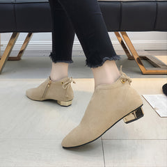 Women's Chunky Heeled Suede Ankle Boots Solid Short Boots
