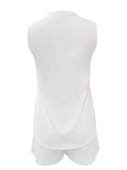 Solid Two piece Set V Neck Tank Top & Loose Shorts
